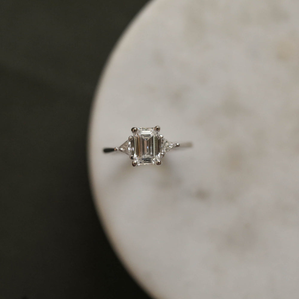 1.10CT Emerald Cut Three Stone Moissanite Diamond Engagement Ring