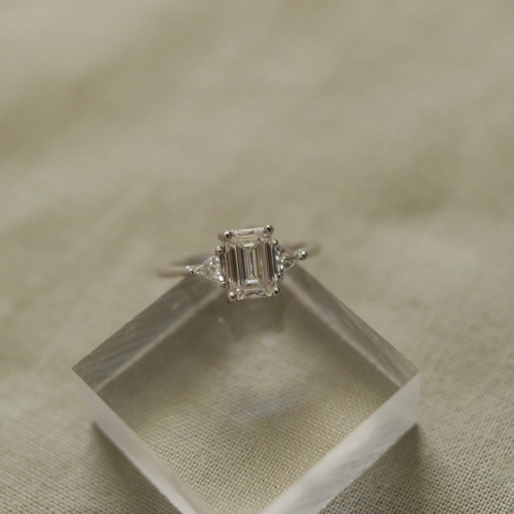 1.10CT Emerald Cut Three Stone Moissanite Diamond Engagement Ring