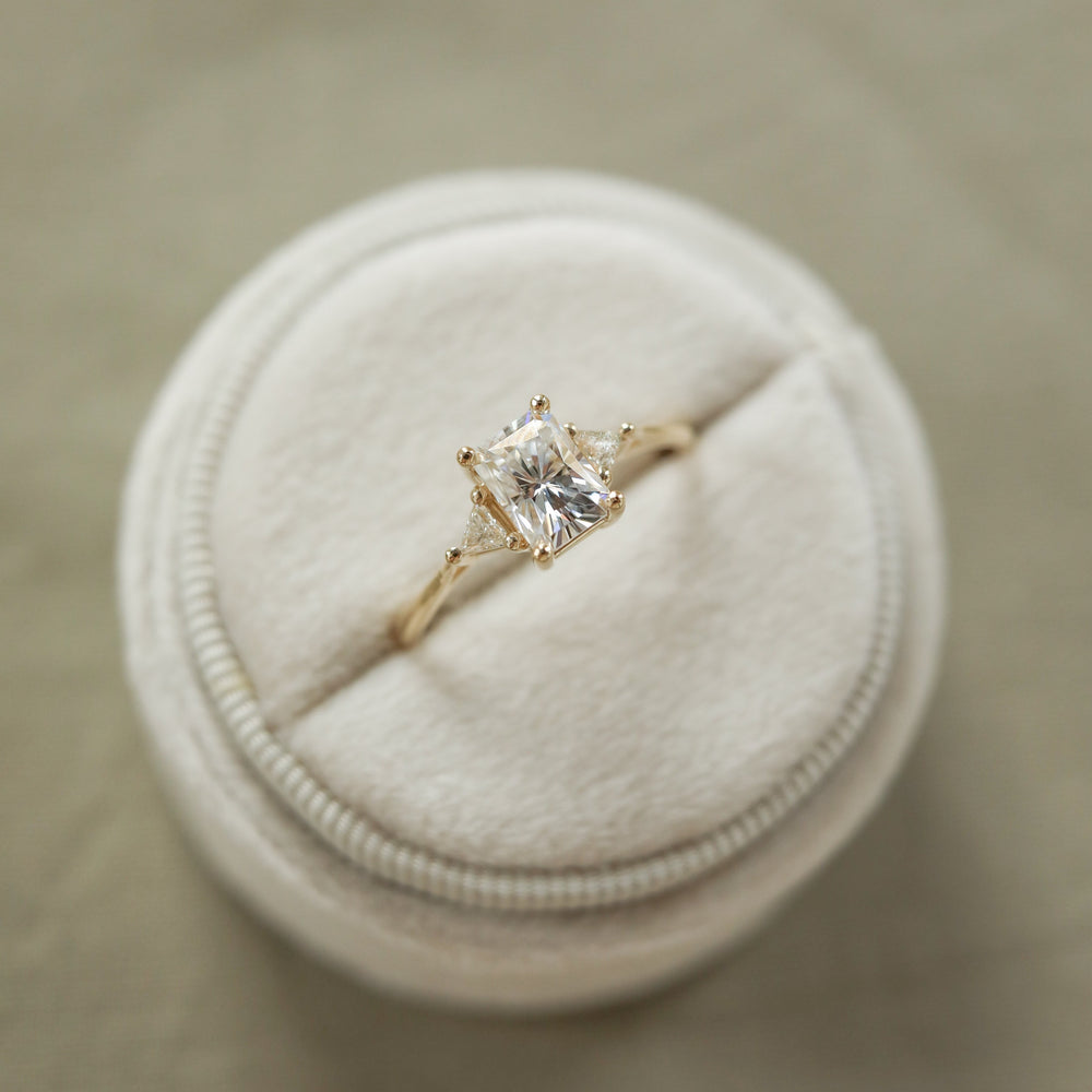 1.10CT Emerald Cut Three Stone Moissanite Diamond Engagement Ring