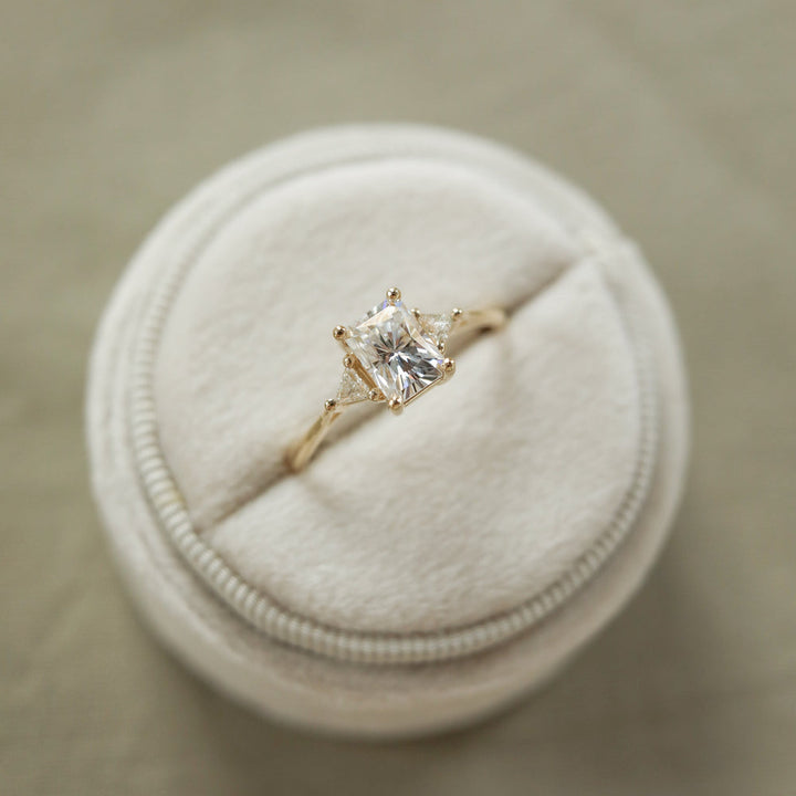 1.10CT Emerald Cut Three Stone Moissanite Diamond Engagement Ring