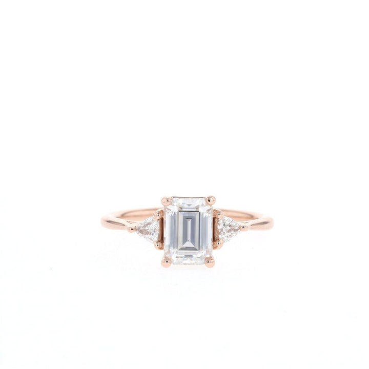 1.10CT Emerald Cut Three Stone Moissanite Diamond Engagement Ring