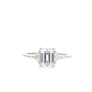 1.10CT Emerald Cut Moissanite Three Stone Diamond Engagement Ring