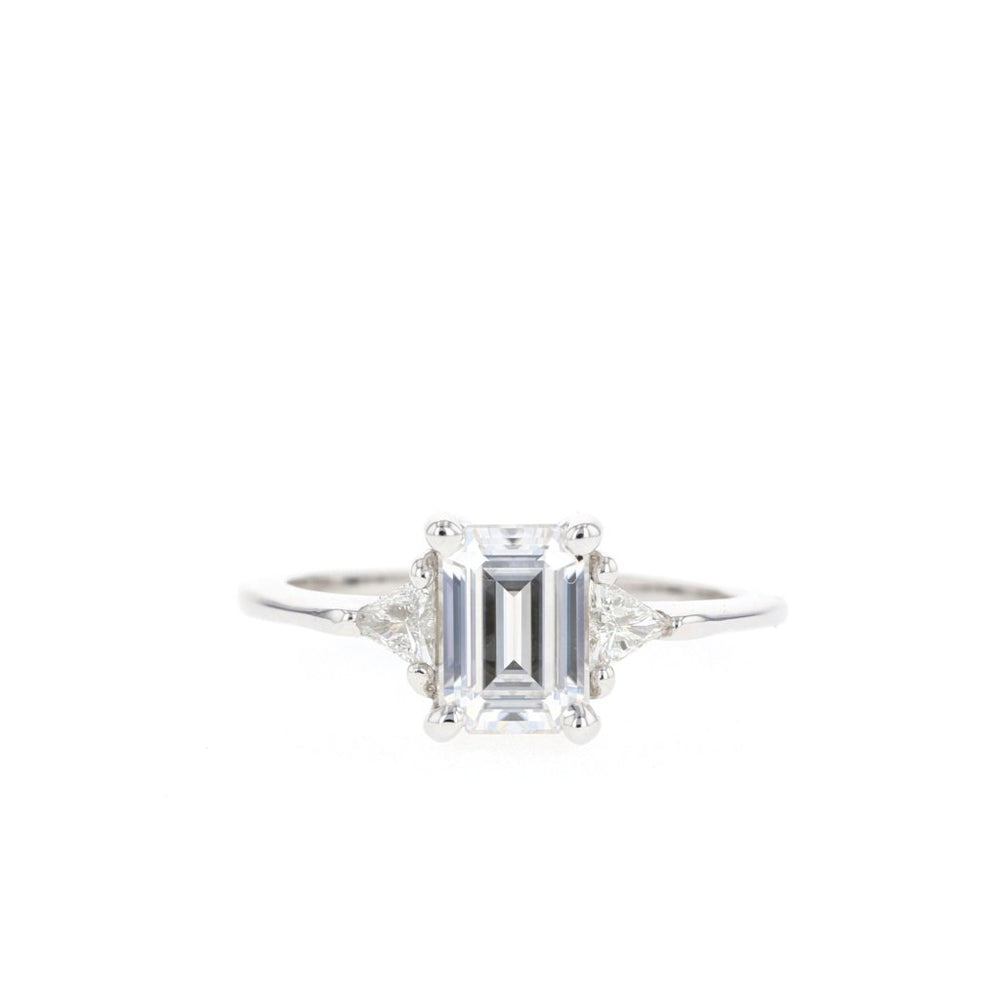 1.10CT Emerald Cut Three Stone Moissanite Diamond Engagement Ring