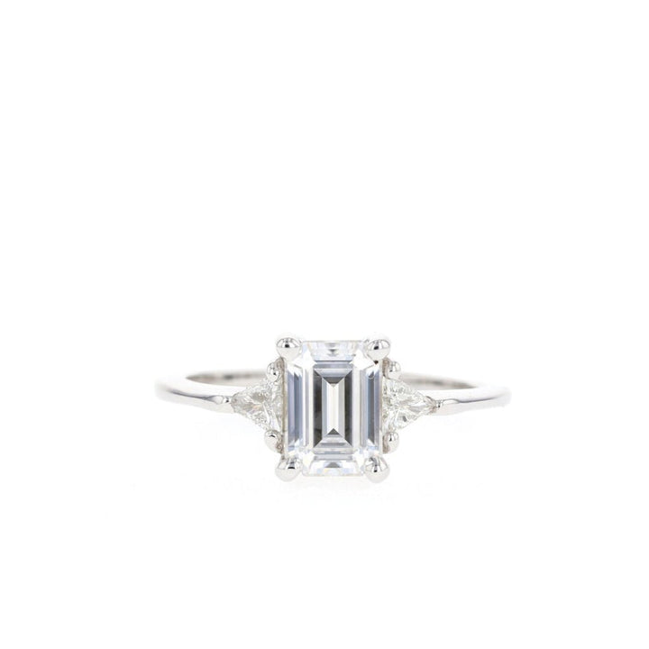 1.10CT Emerald Cut Three Stone Moissanite Diamond Engagement Ring