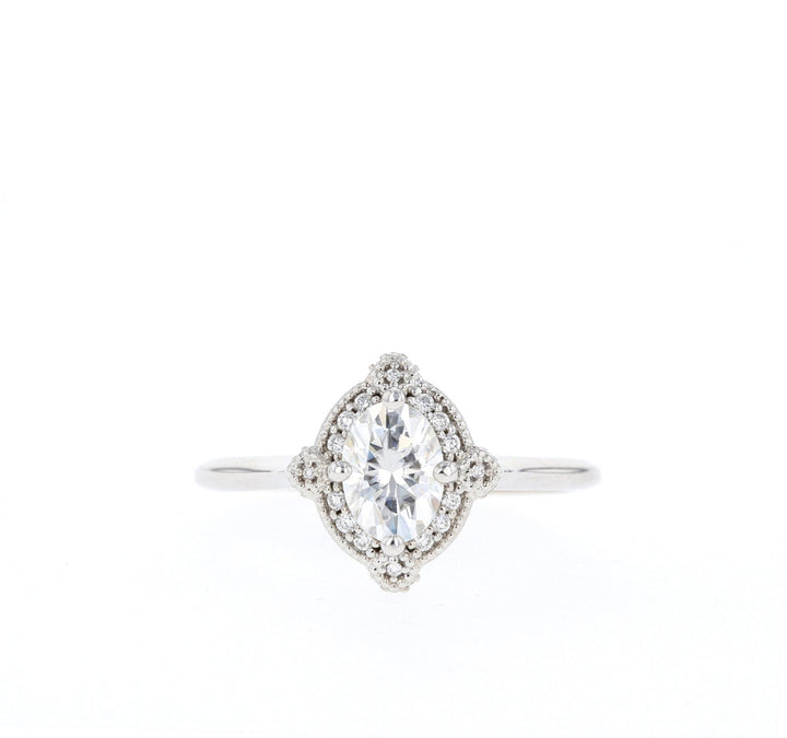 1.25CT Oval Cut  Vintage Halo Moissanite Diamond Engagement Ring