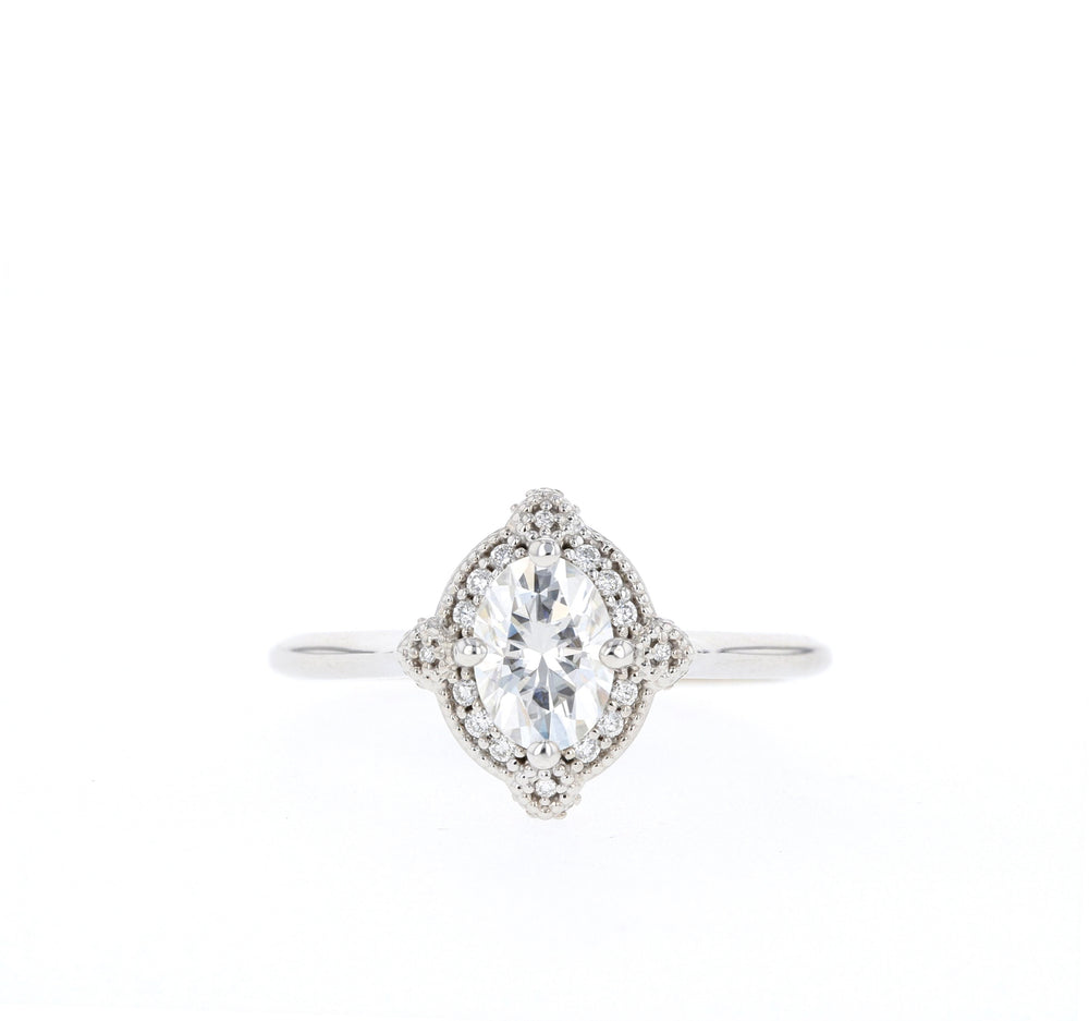1.25CT Oval Cut  Vintage Halo Moissanite Diamond Engagement Ring