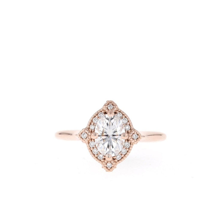 1.25CT Oval Cut  Vintage Halo Moissanite Diamond Engagement Ring