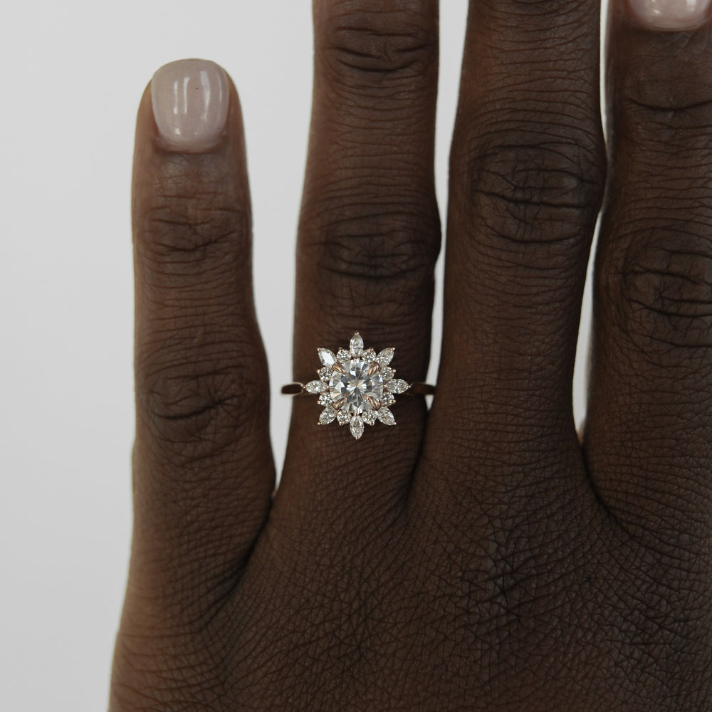 1.05CT Round Moissanite Cluster Diamond Engagement Ring