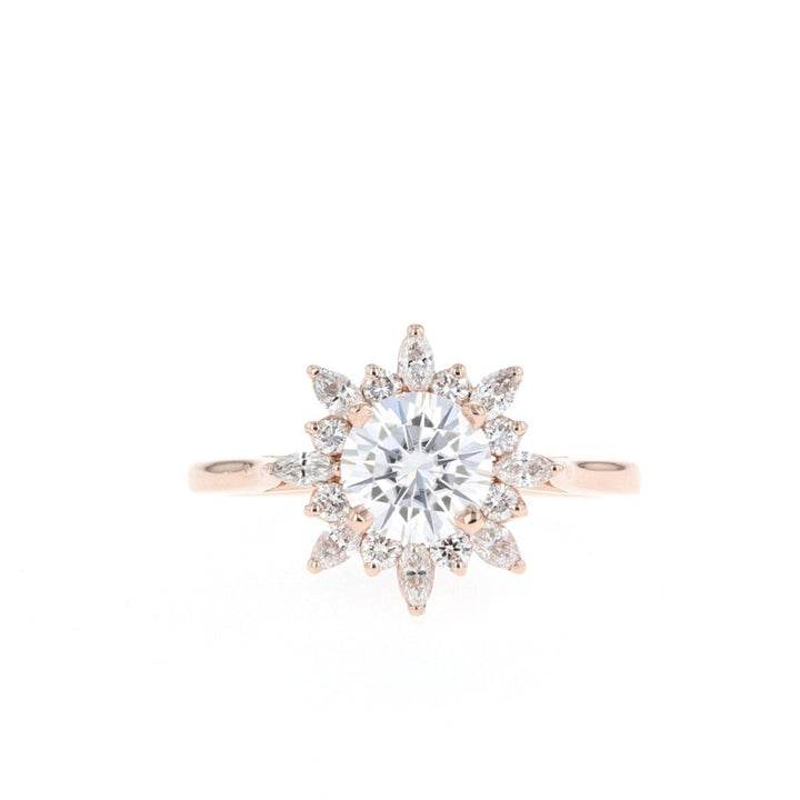 1.05CT Round Moissanite Cluster Diamond Engagement Ring
