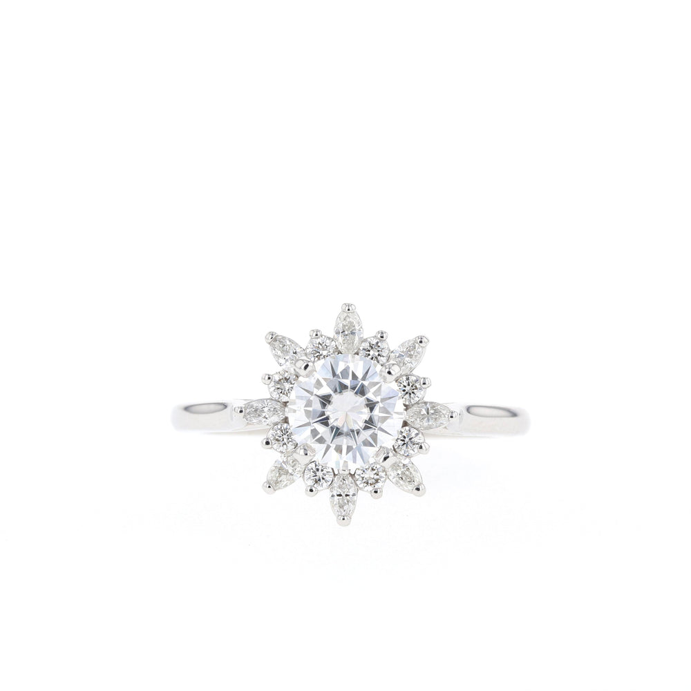 1.05CT Round Moissanite Cluster Diamond Engagement Ring