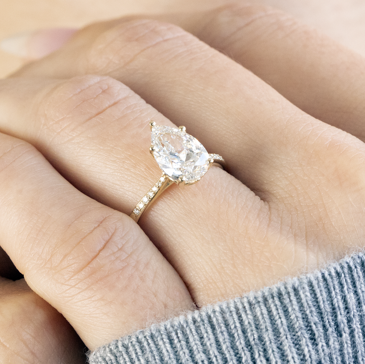 1.33CT Pear Cut Pave Set Moissanite Engagement Ring