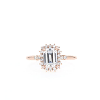 1.10CT Emerald Cut Moissanite Halo Diamond Engagement Ring