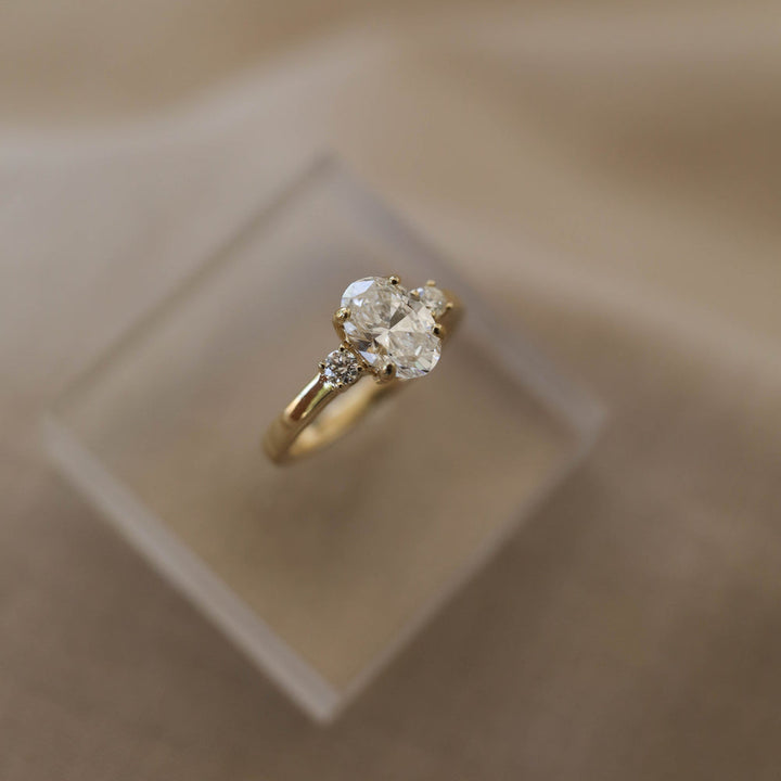 1.20CT Oval Moissanite Three Stone Diamond Engagement Ring