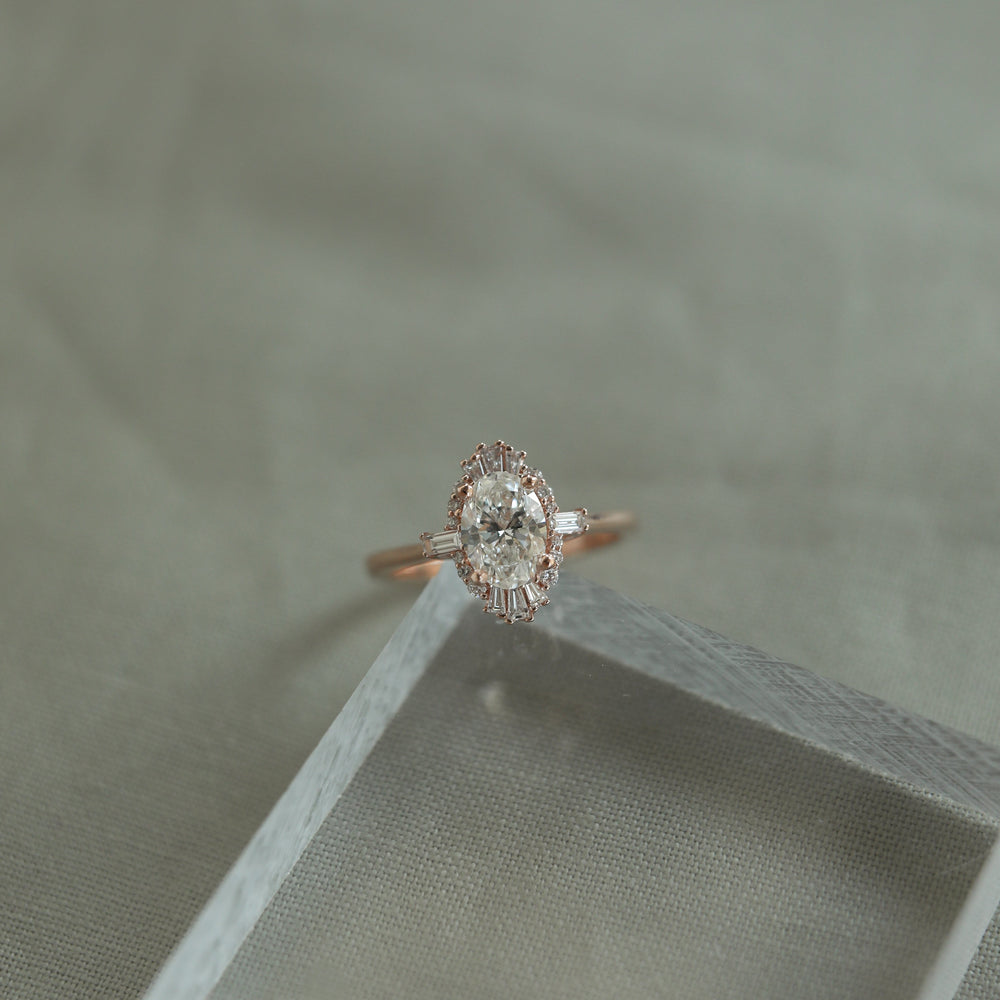 0.75CT Oval Cut Cluster Moissanite Diamond Engagement Ring