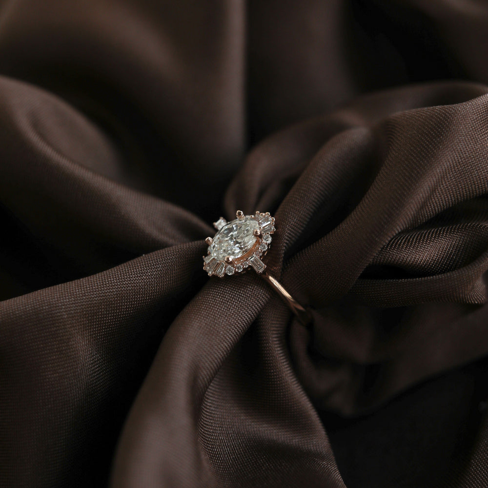 0.75CT Oval Cut Cluster Moissanite Diamond Engagement Ring