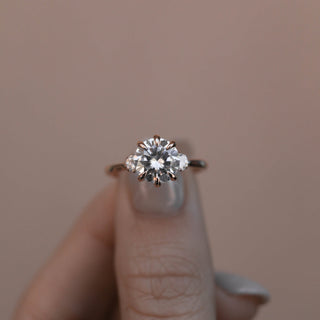 2.1CT  Round Moissanite Three Stone Diamond Engagement Ring