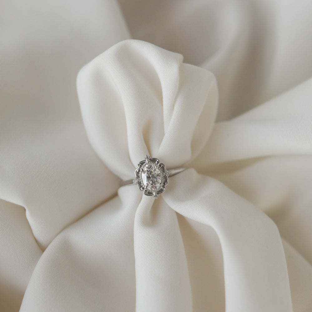 0.84CT Oval Moissanite Vintage Diamond Engagement Ring