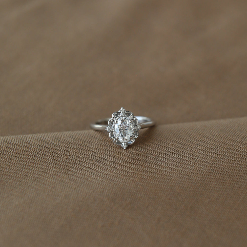 0.84CT Oval Moissanite Vintage Diamond Engagement Ring