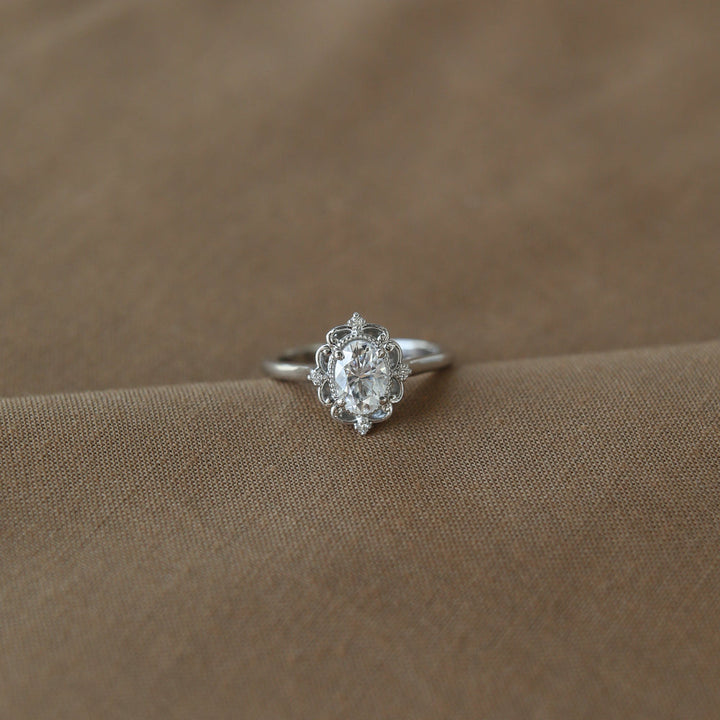 0.84CT Oval Moissanite Vintage Diamond Engagement Ring