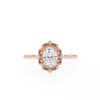 0.84CT Oval Moissanite Vintage Diamond Engagement Ring