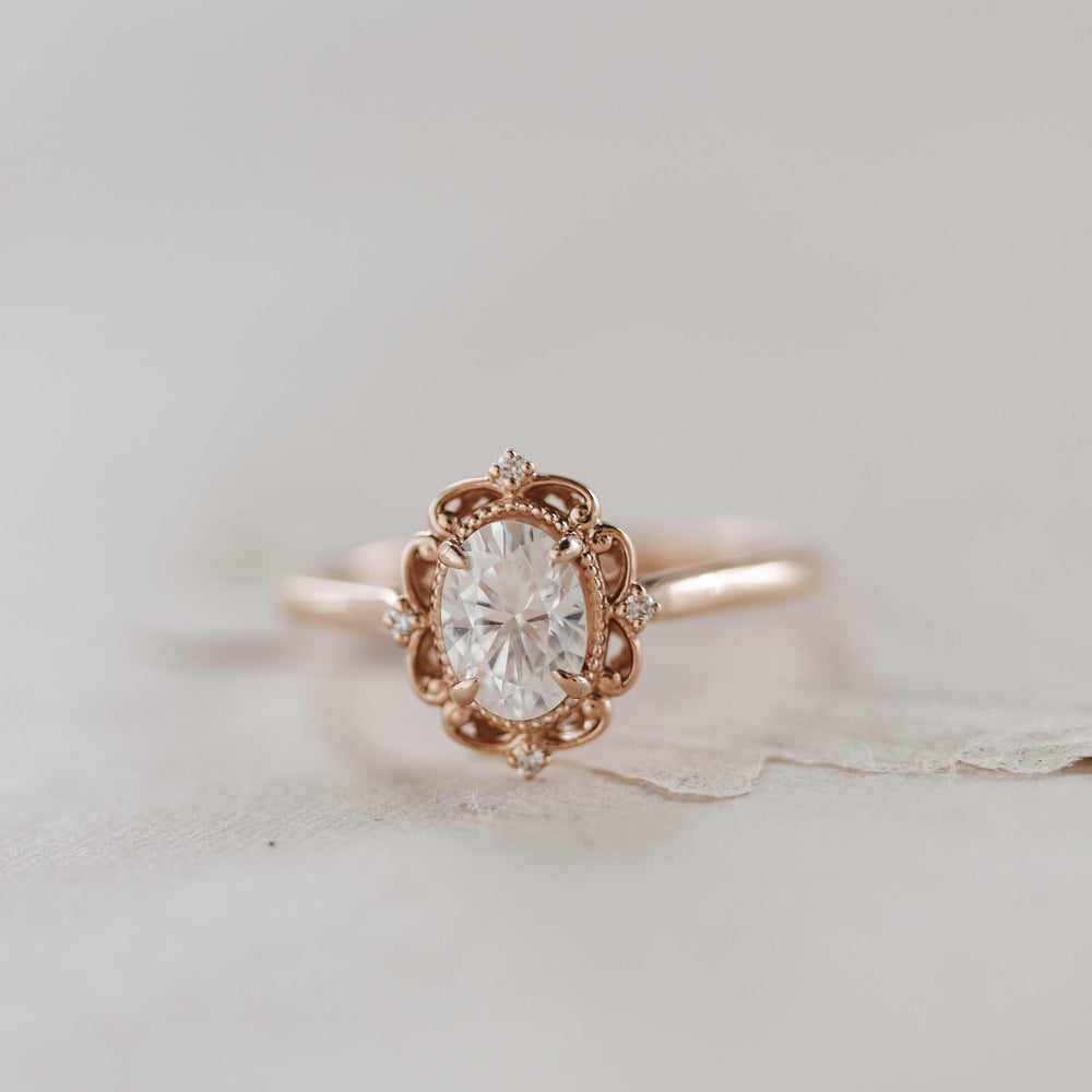 0.84CT Oval Moissanite Vintage Diamond Engagement Ring