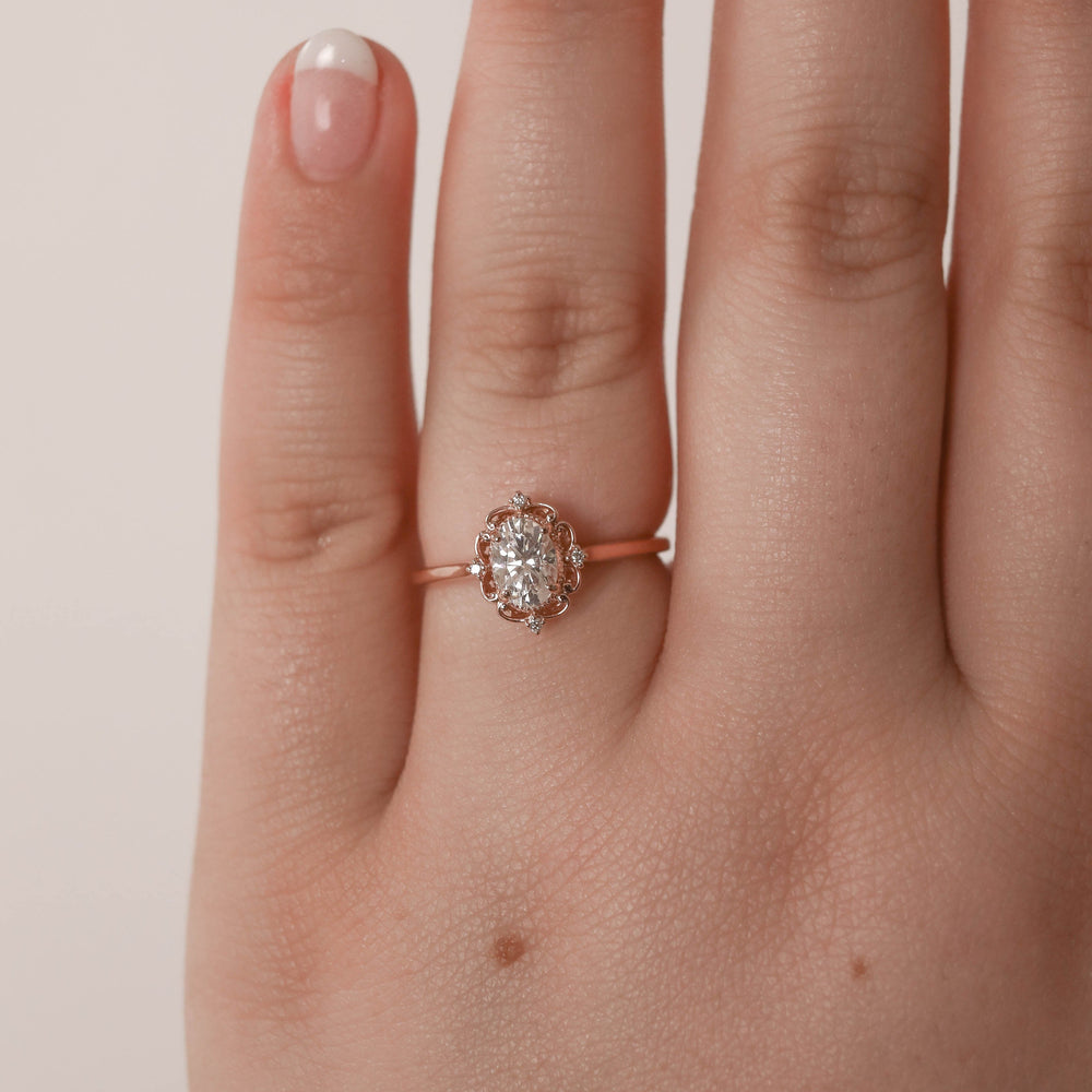 0.84CT Oval Moissanite Vintage Diamond Engagement Ring