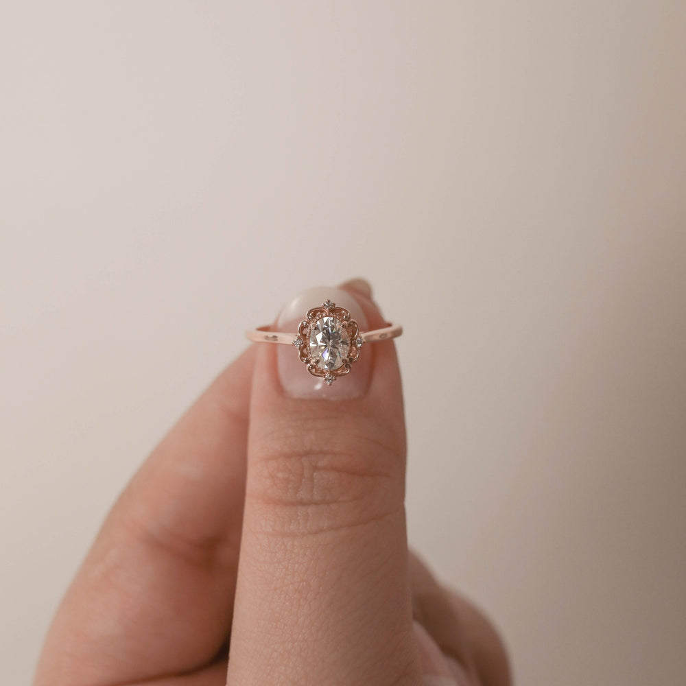 0.84CT Oval Moissanite Vintage Diamond Engagement Ring