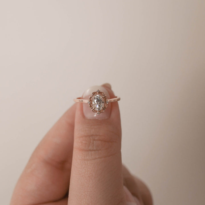 0.84CT Oval Moissanite Vintage Diamond Engagement Ring