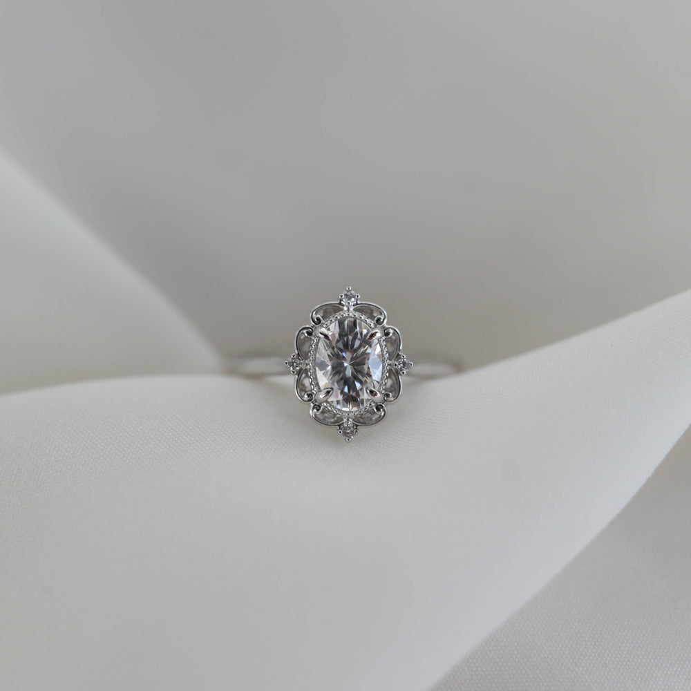0.84CT Oval Moissanite Vintage Diamond Engagement Ring