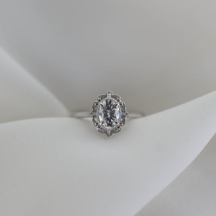 0.84CT Oval Moissanite Vintage Diamond Engagement Ring