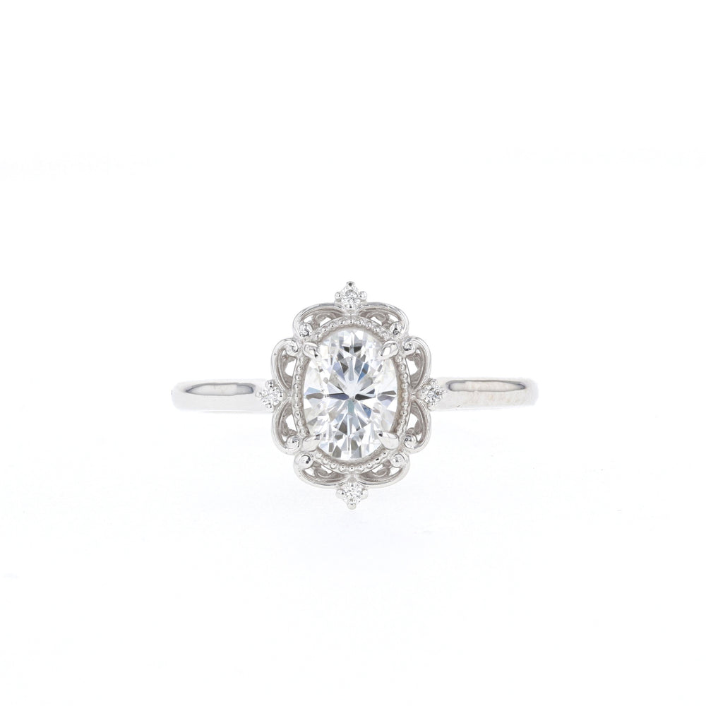 0.84CT Oval Moissanite Vintage Diamond Engagement Ring