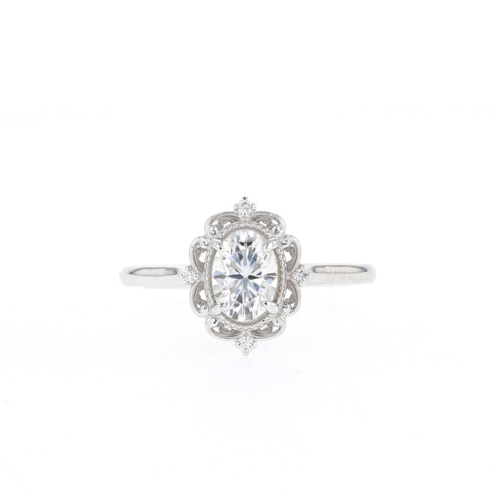 0.84CT Oval Moissanite Vintage Diamond Engagement Ring