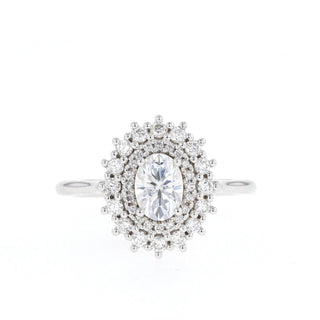0.75CT Oval Moissanite Double Halo Diamond Engagement Ring