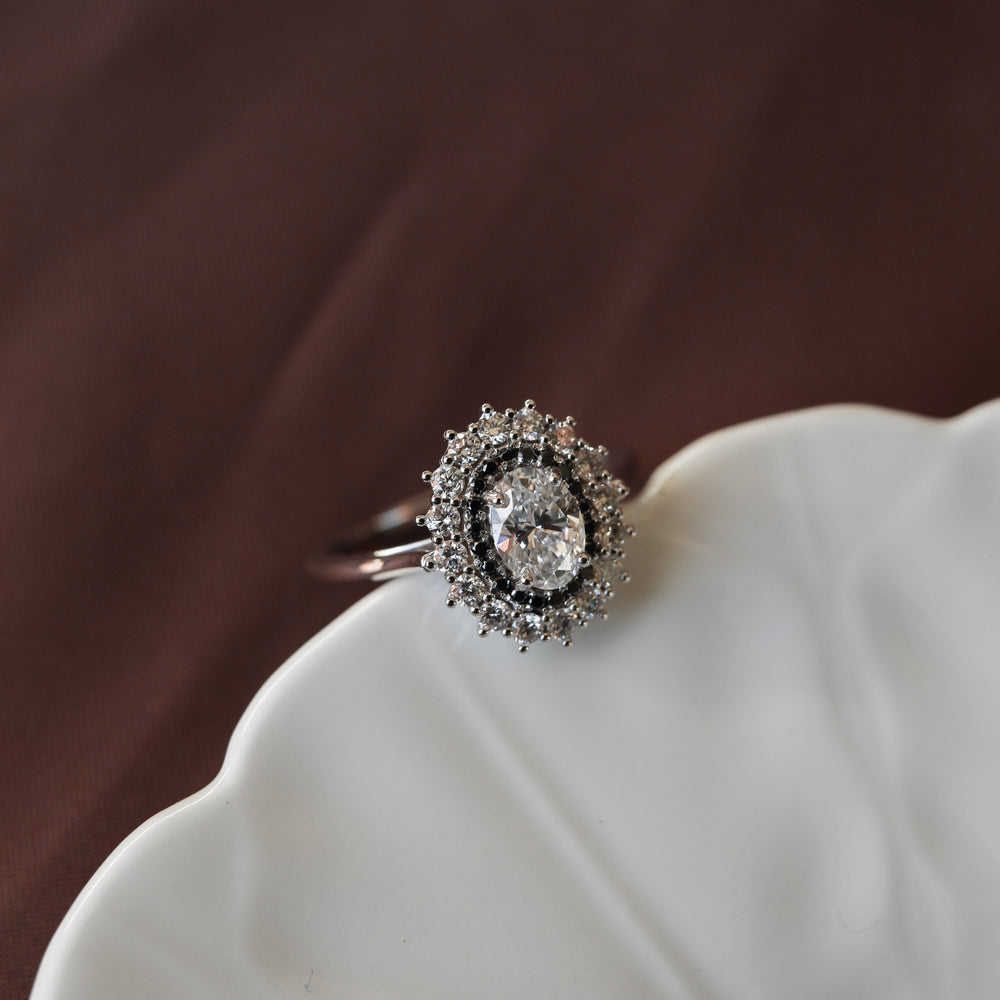 0.75CT Oval Moissanite Double Halo Diamond Engagement Ring