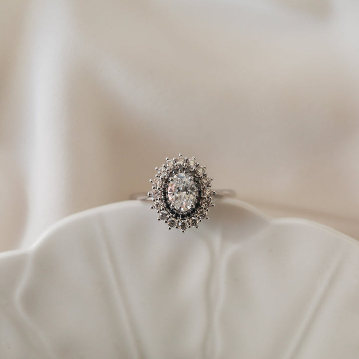 0.75CT Oval Moissanite Double Halo Diamond Engagement Ring