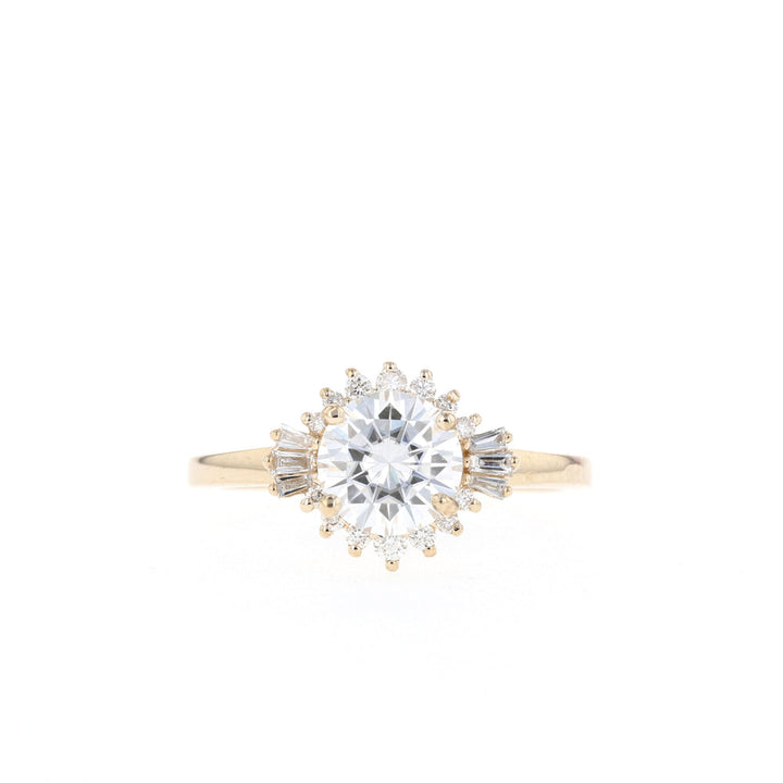 1.05CT Round Moissanite Cluster Diamond Engagement Ring
