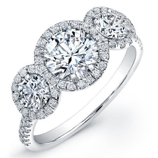 1.18CT Round Halo Three Stone Moissanite Diamond Engagement Ring
