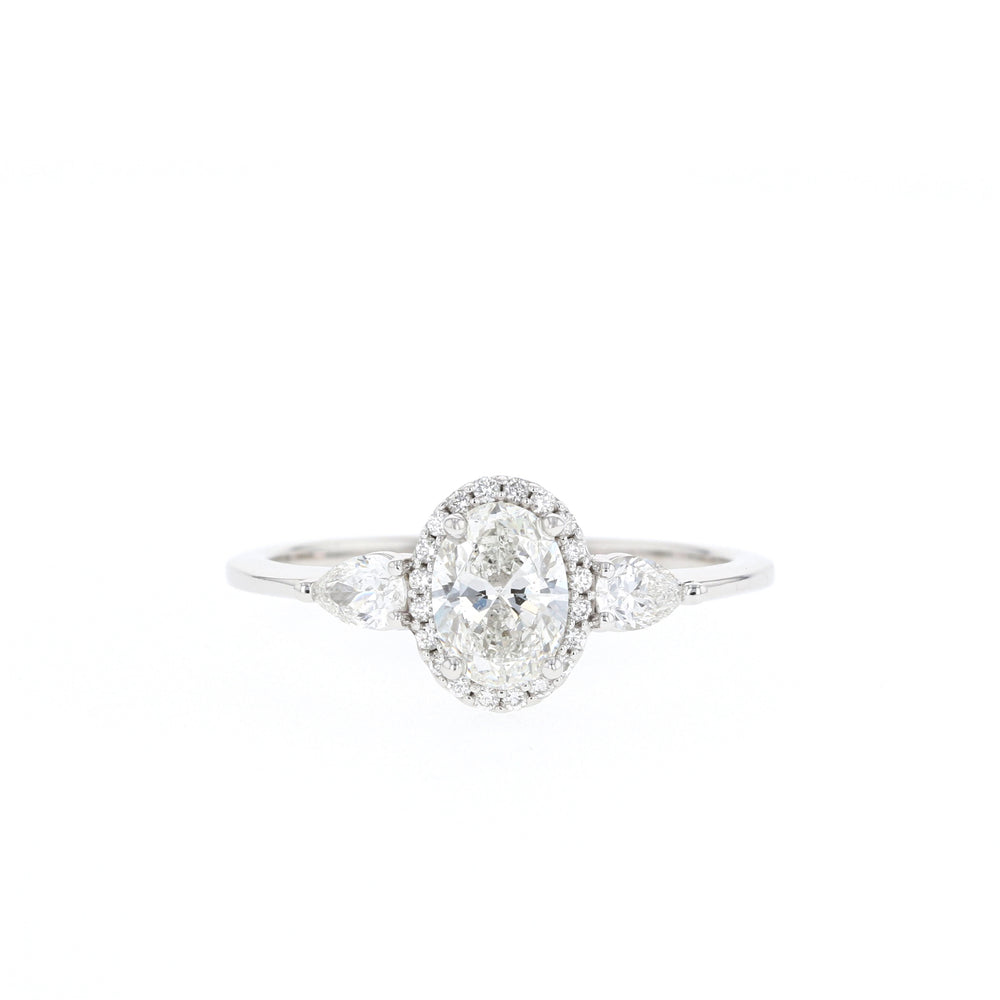 1.20ct Oval Halo Three Stone Moissanite Diamond Engagement Ring