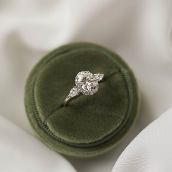 1.20ct Oval Halo Three Stone Moissanite Diamond Engagement Ring