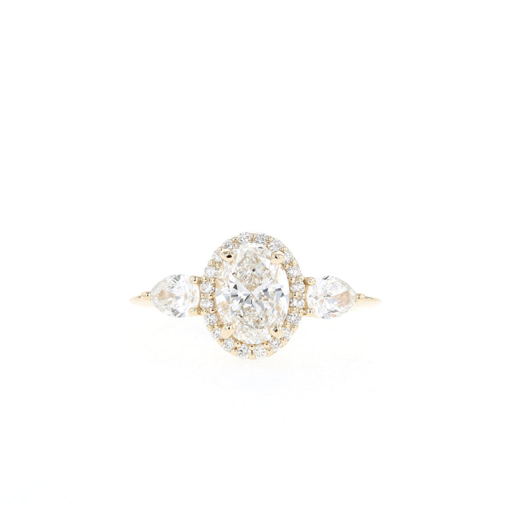 1.20ct Oval Halo Three Stone Moissanite Diamond Engagement Ring