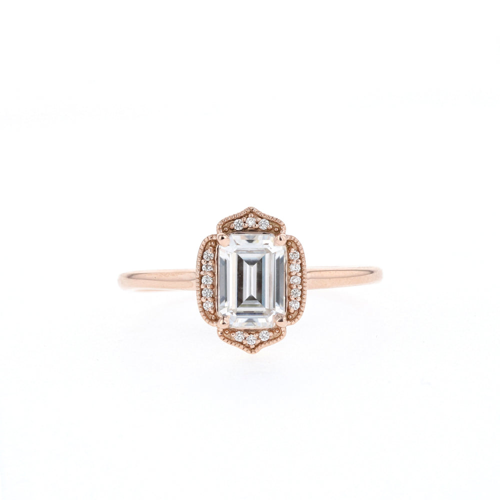 2.0CT Emerald Cut Moissanite Vintage Cluster Diamond Engagement Ring