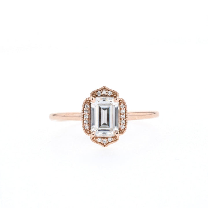 2.0CT Emerald Cut Moissanite Vintage Cluster Diamond Engagement Ring