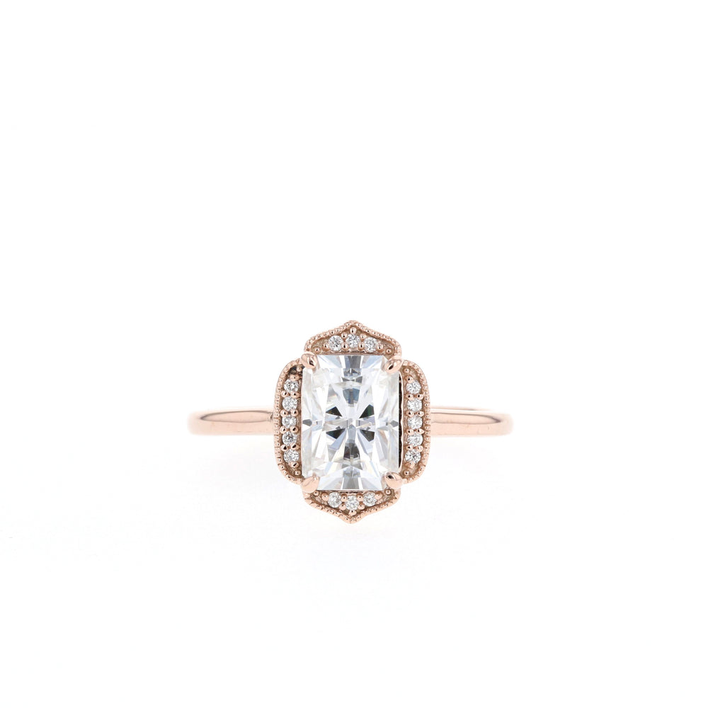 2.0CT Emerald Cut Moissanite Vintage Cluster Diamond Engagement Ring