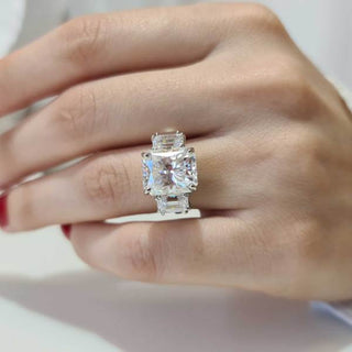 7.2CT Radiant Diamond Three Stone Moissanite Engagement Ring