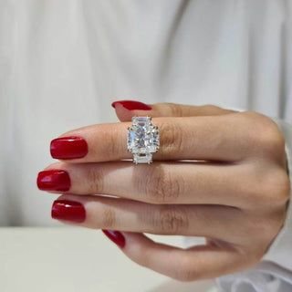 7.2CT Radiant Diamond Three Stone Moissanite Engagement Ring
