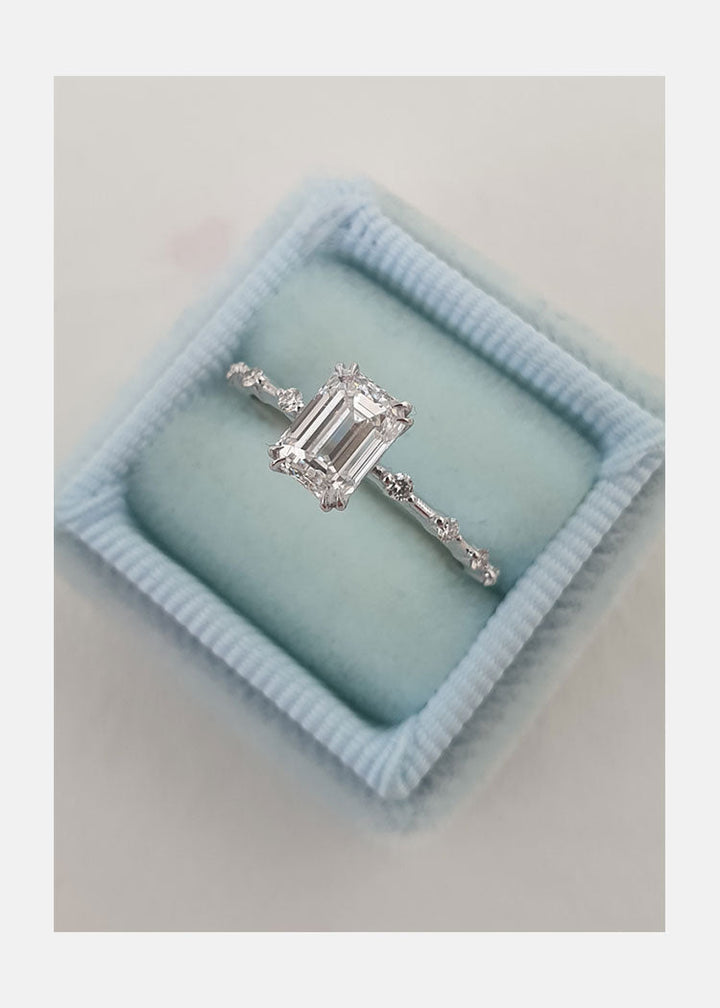 1.0ct Emerald Cut Moissanite Petite Pave Diamond Engagement Ring