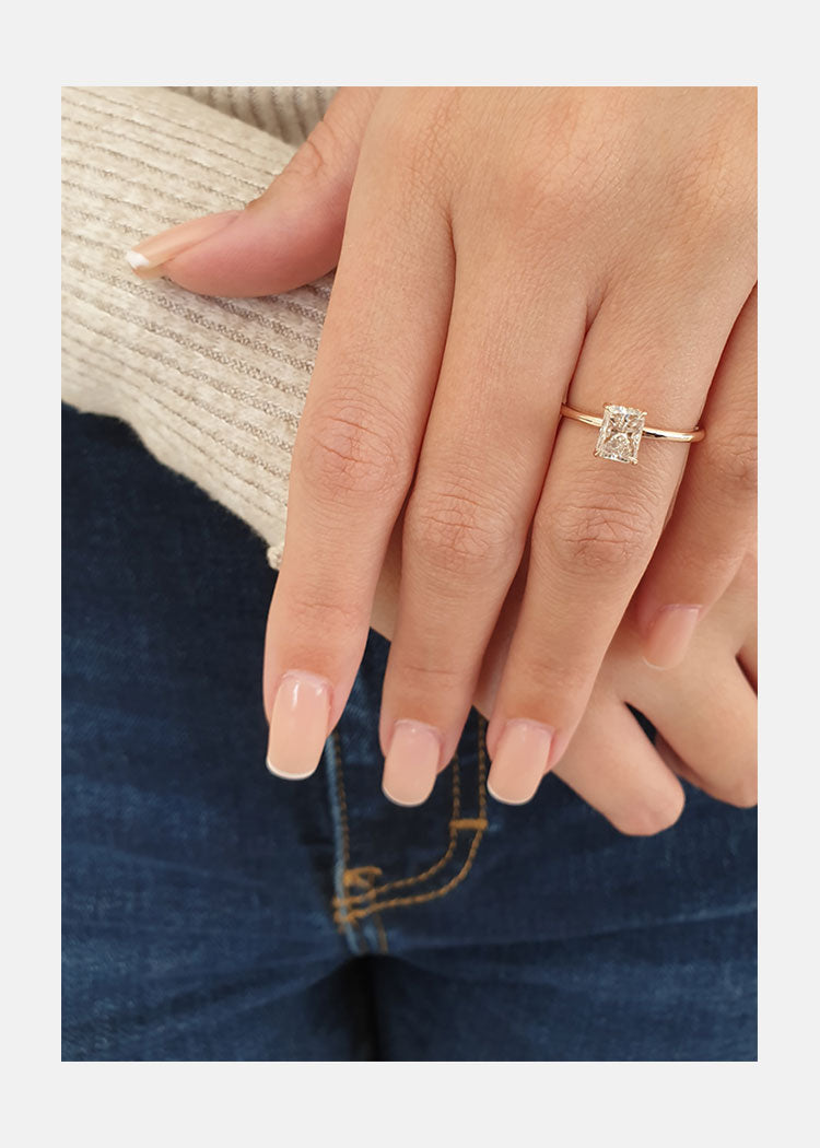 1.01ct Radiant Cut Hidden Halo Moissanite Diamond Engagement Ring in 14K Rose Gold