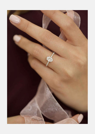 1.0ct Oval Cut Moissanite Diamond Hidden Halo Engagement Ring