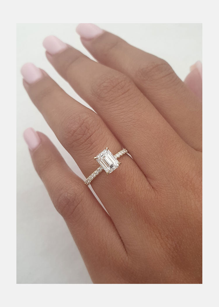 1.25ct Emerald Cut Hidden Halo Moissanite Diamond Engagement Ring