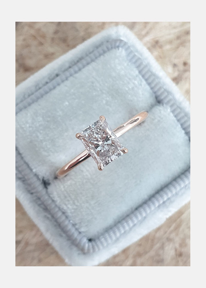 1.01ct Radiant Cut Hidden Halo Moissanite Diamond Engagement Ring in 14K Rose Gold